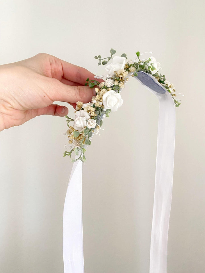 White Floral Belt: First Holy Communion Accessory – handmade floral hair accessory by magaela