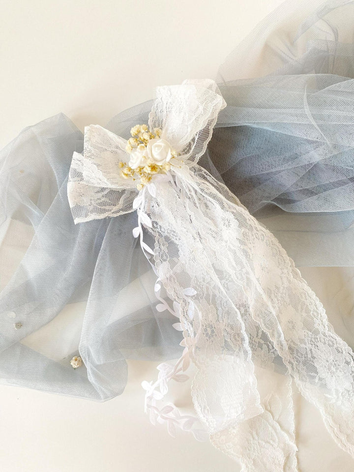 First Communion Lace Hair Bow: White Flower Girl Clip – handmade floral hair accessory by magaela