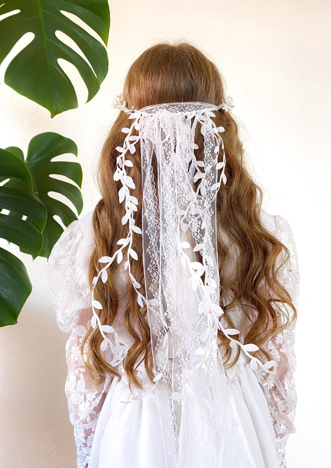 Flower Communion Crown with Veil: White Floral Wreath – handmade floral hair accessory by magaela
