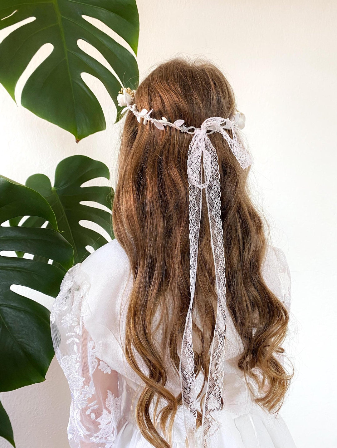 White Flower Girl Crown: First Communion Wreath, Bridesmaid Headpiece – handmade floral hair accessory by magaela