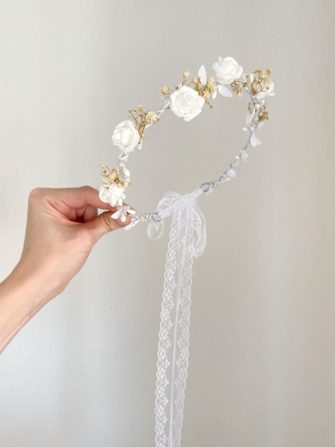 White Flower Girl Crown: First Communion Wreath, Bridesmaid Headpiece – handmade floral hair accessory by magaela