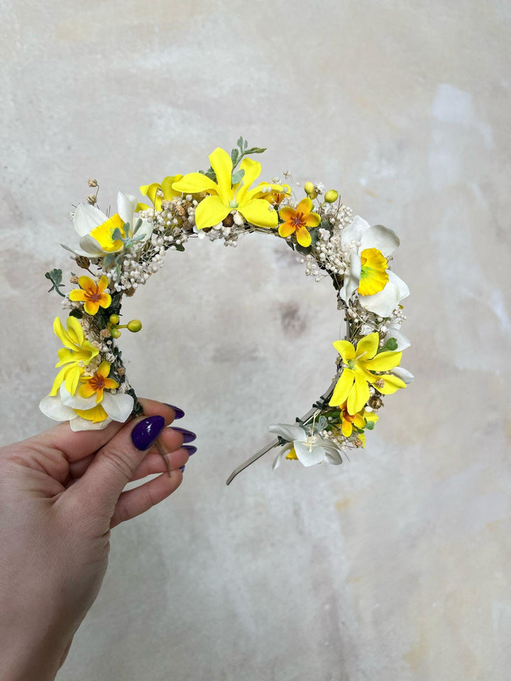 Forsythia Flower Crown: Yellow Narcissus Headband, Bridal Headpiece – handmade floral hair accessory by magaela