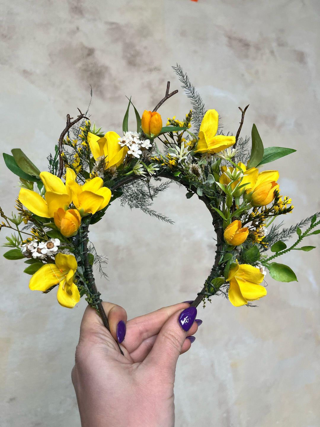 Yellow Forsythia Flower Headband: Spring Wedding Headpiece – handmade floral hair accessory by magaela