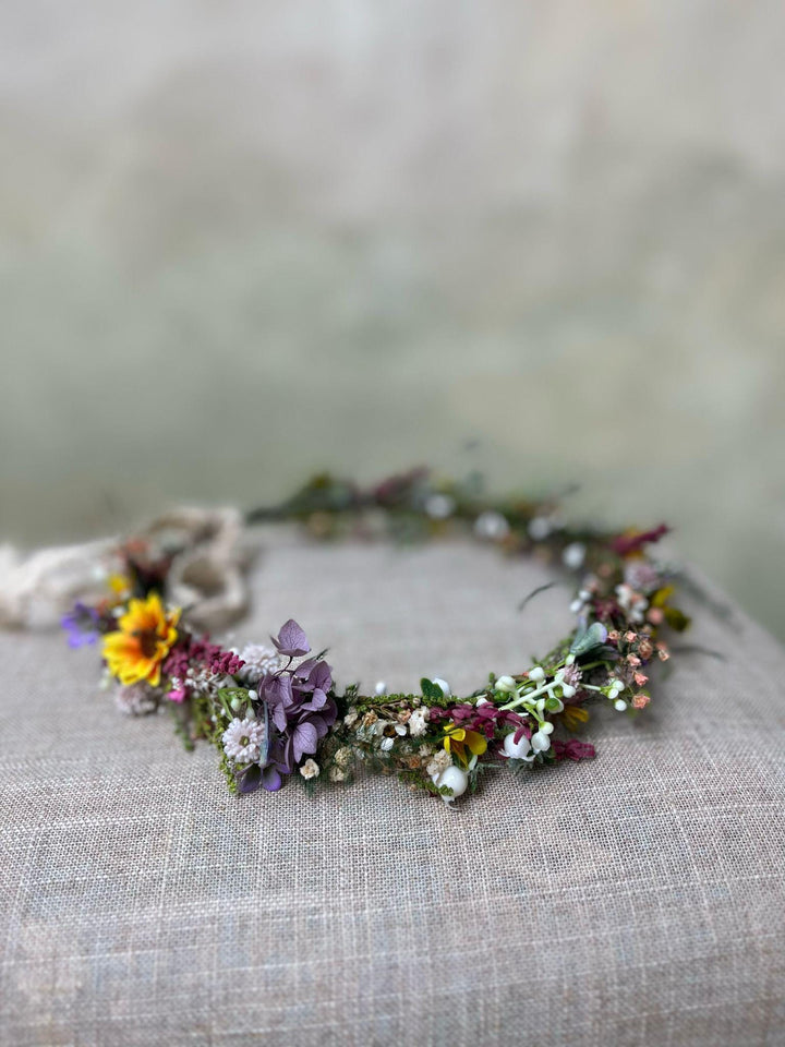 Sunflower Meadow Flower Crown: Bridal Wedding Headpiece – handmade floral hair accessory by magaela