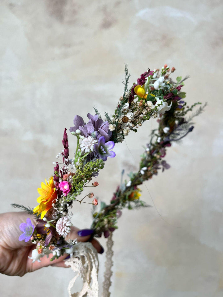 Sunflower Meadow Flower Crown: Bridal Wedding Headpiece – handmade floral hair accessory by magaela