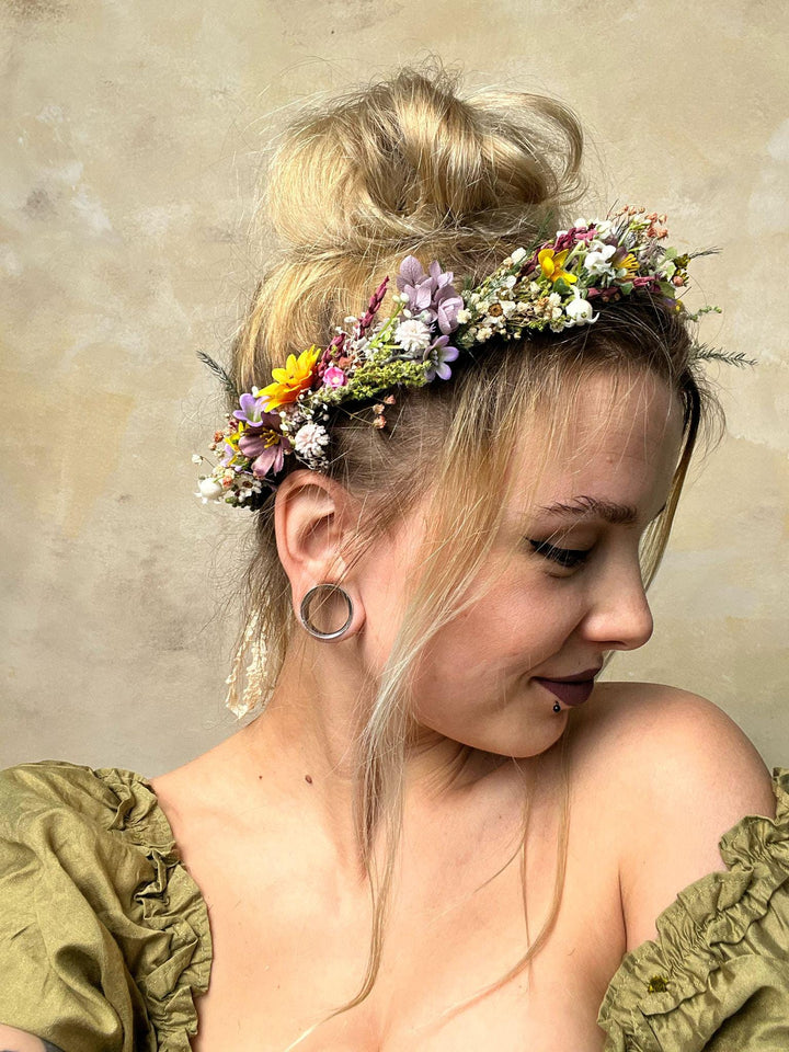 Sunflower Meadow Flower Crown: Bridal Wedding Headpiece – handmade floral hair accessory by magaela