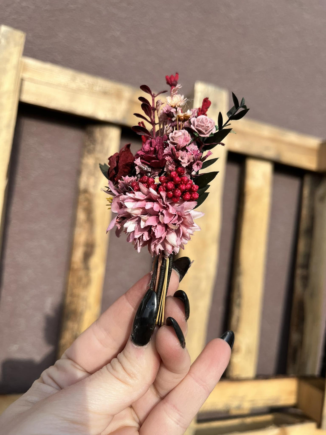 Burgundy Pink Flower Hair Vine: Rustic Wedding Bridal Hair Accessories – handmade floral hair accessory by magaela