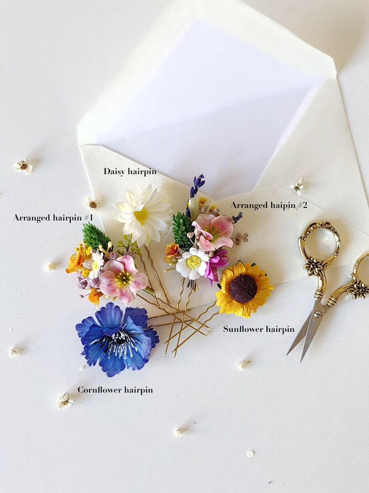 Meadow Flower Hairpins: Bridal Garden Wedding Hair Accessories – handmade floral hair accessory by magaela