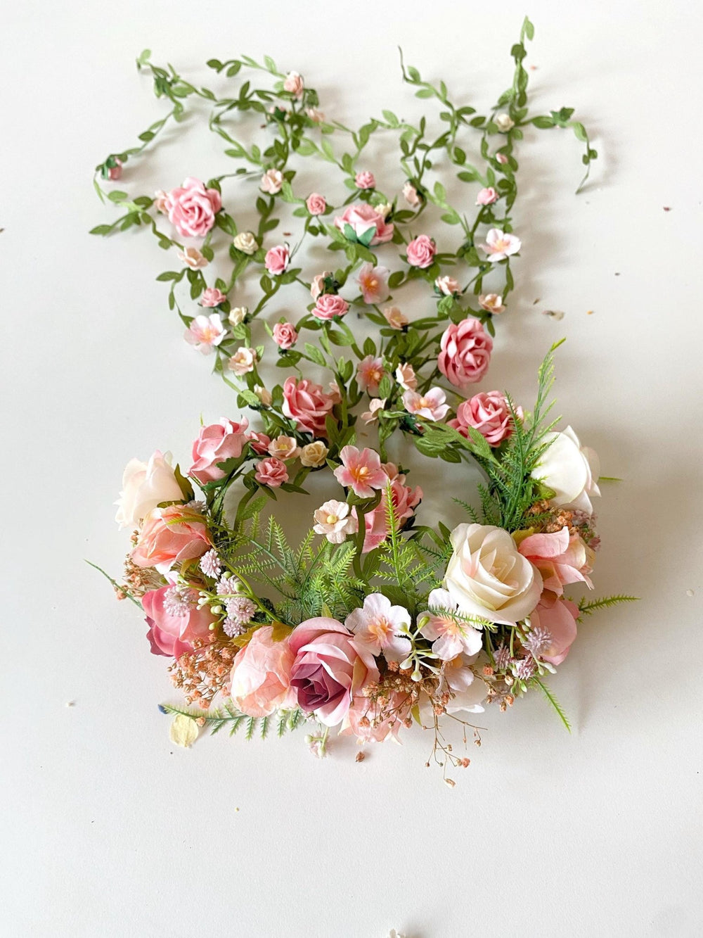 Blush Flower Bridal Headband: Renaissance Wedding Veil Headpiece – handmade floral hair accessory by magaela