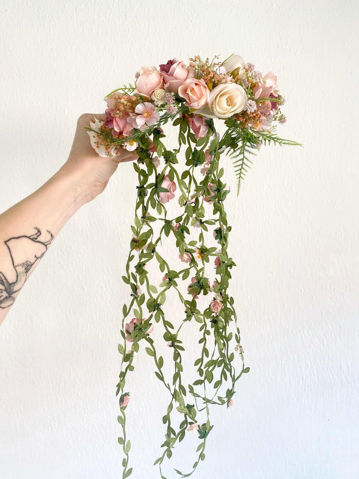 Blush Flower Bridal Headband: Renaissance Wedding Veil Headpiece – handmade floral hair accessory by magaela