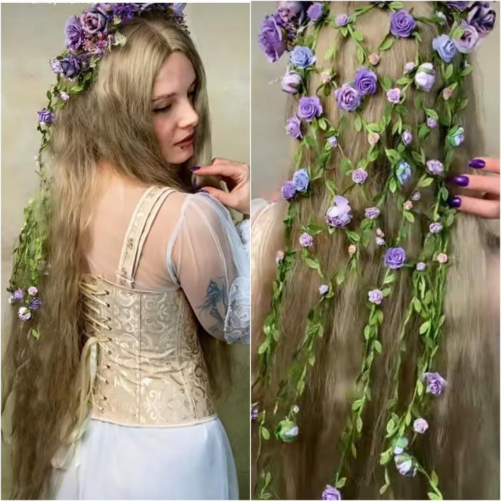 Purple Flower Headband with Veil: Boho Bridal Headpiece – handmade floral hair accessory by magaela