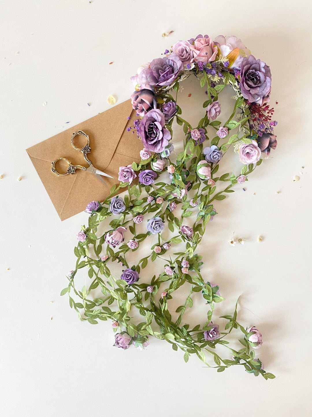 Purple Flower Headband with Veil: Boho Bridal Headpiece – handmade floral hair accessory by magaela