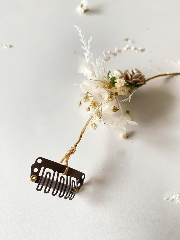 Cream Flower Hair Clip: Boho Rustic Wedding Hairstyle – handmade floral hair accessory by magaela