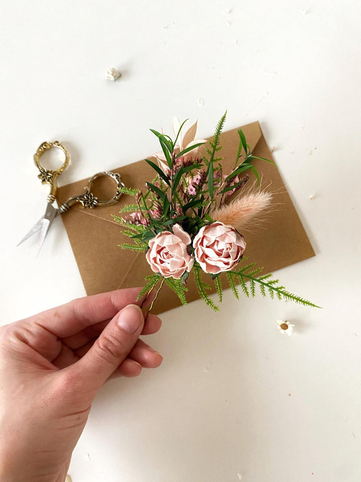 Blush Flower Hairpins: Boho Bridal Hair Accessories – handmade floral hair accessory by magaela