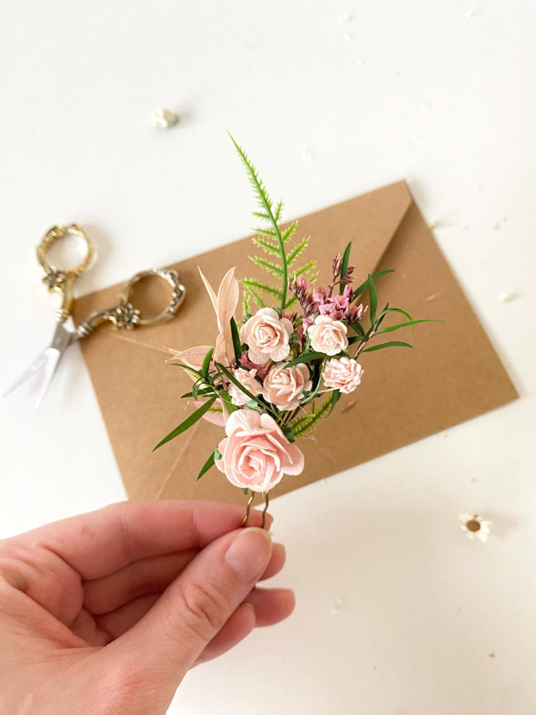 Blush Flower Hairpins: Boho Bridal Hair Accessories – handmade floral hair accessory by magaela