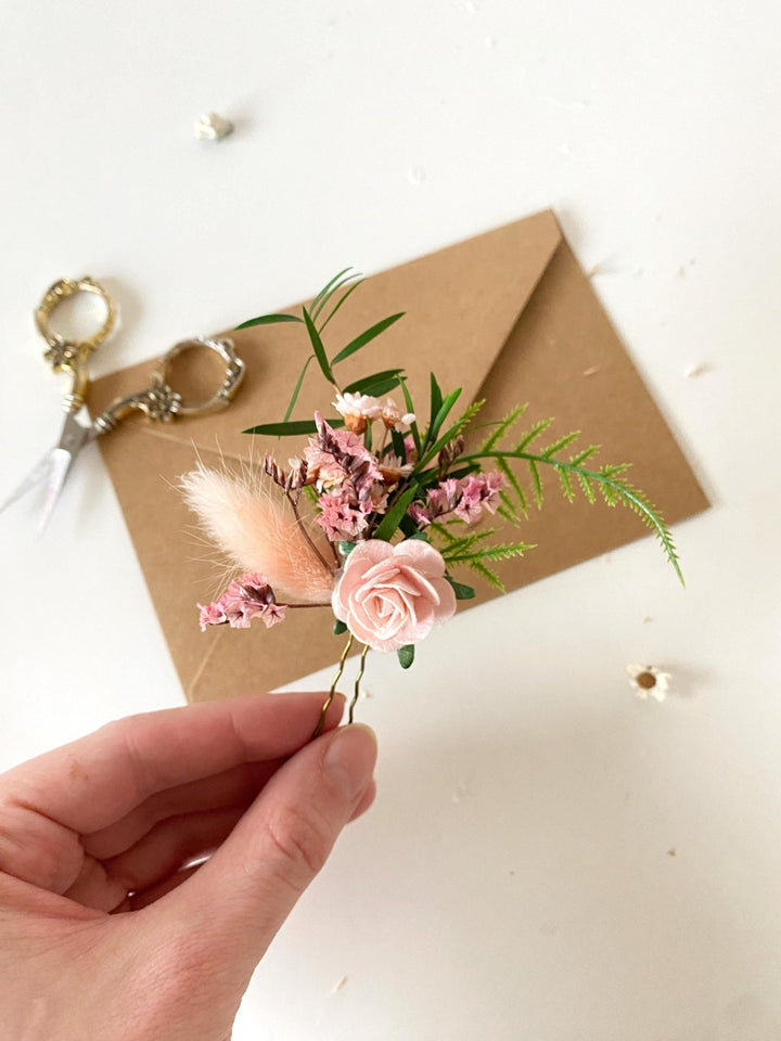 Blush Flower Hairpins: Boho Bridal Hair Accessories – handmade floral hair accessory by magaela