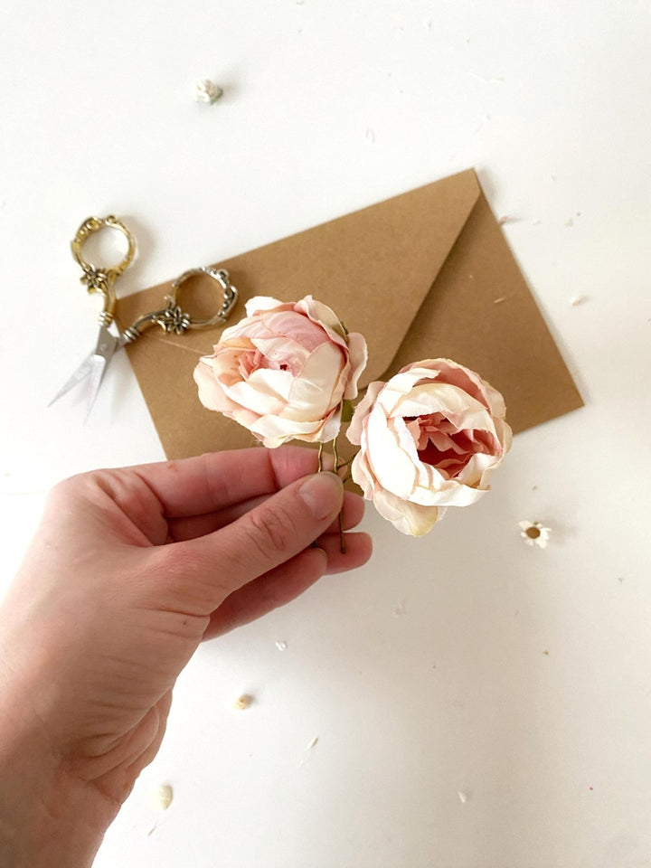 Blush Flower Hairpins: Boho Bridal Hair Accessories – handmade floral hair accessory by magaela