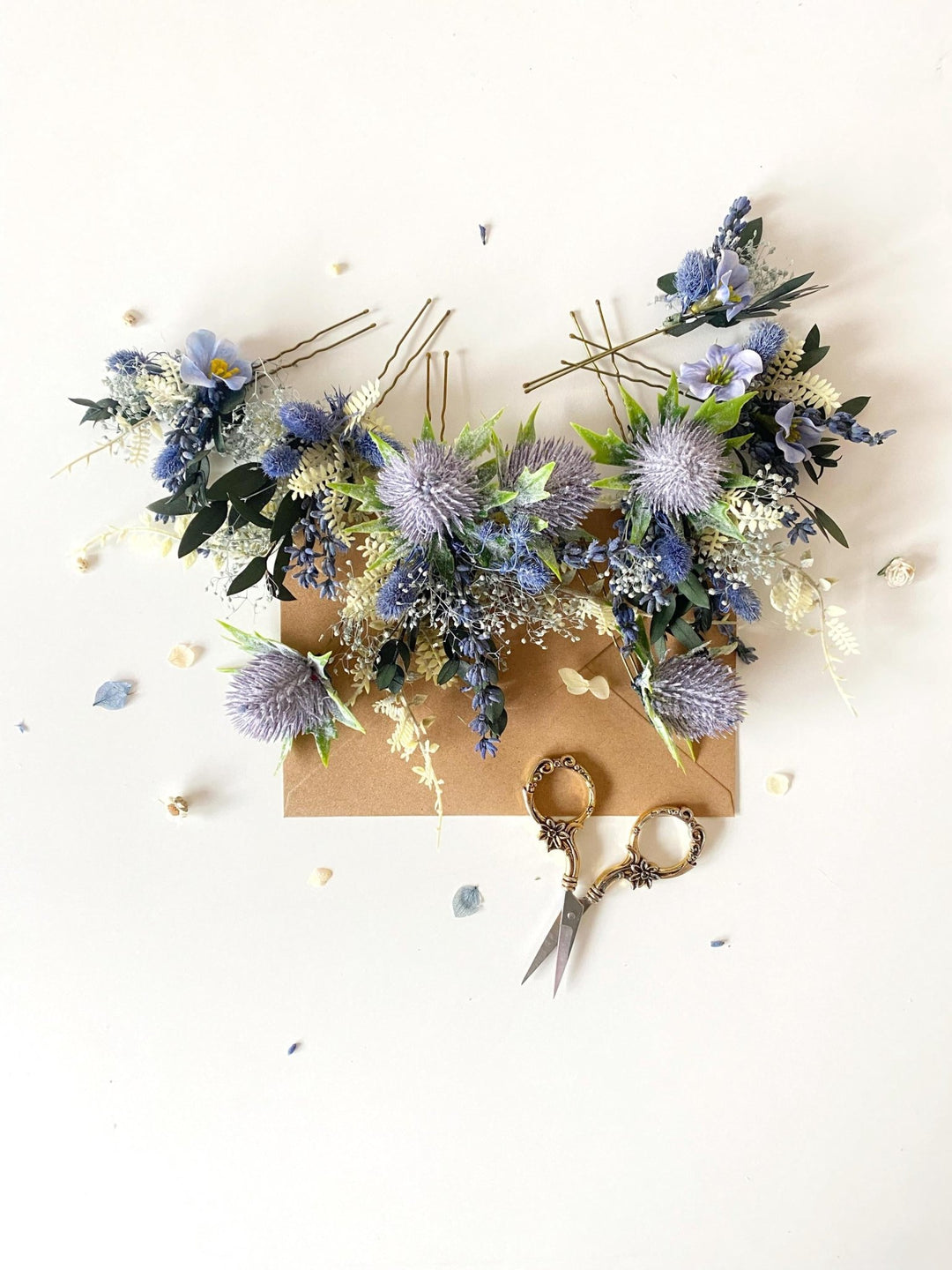 Blue Thistle Flower Hairpins: Boho Bridal Hair Accessories – handmade floral hair accessory by magaela