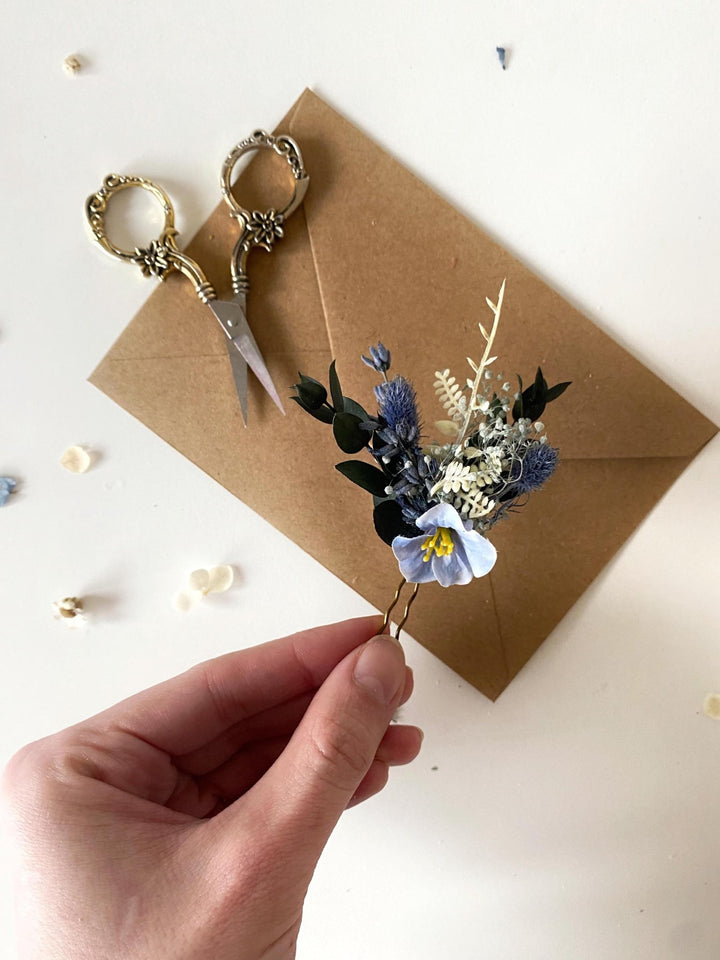Blue Thistle Flower Hairpins: Boho Bridal Hair Accessories – handmade floral hair accessory by magaela