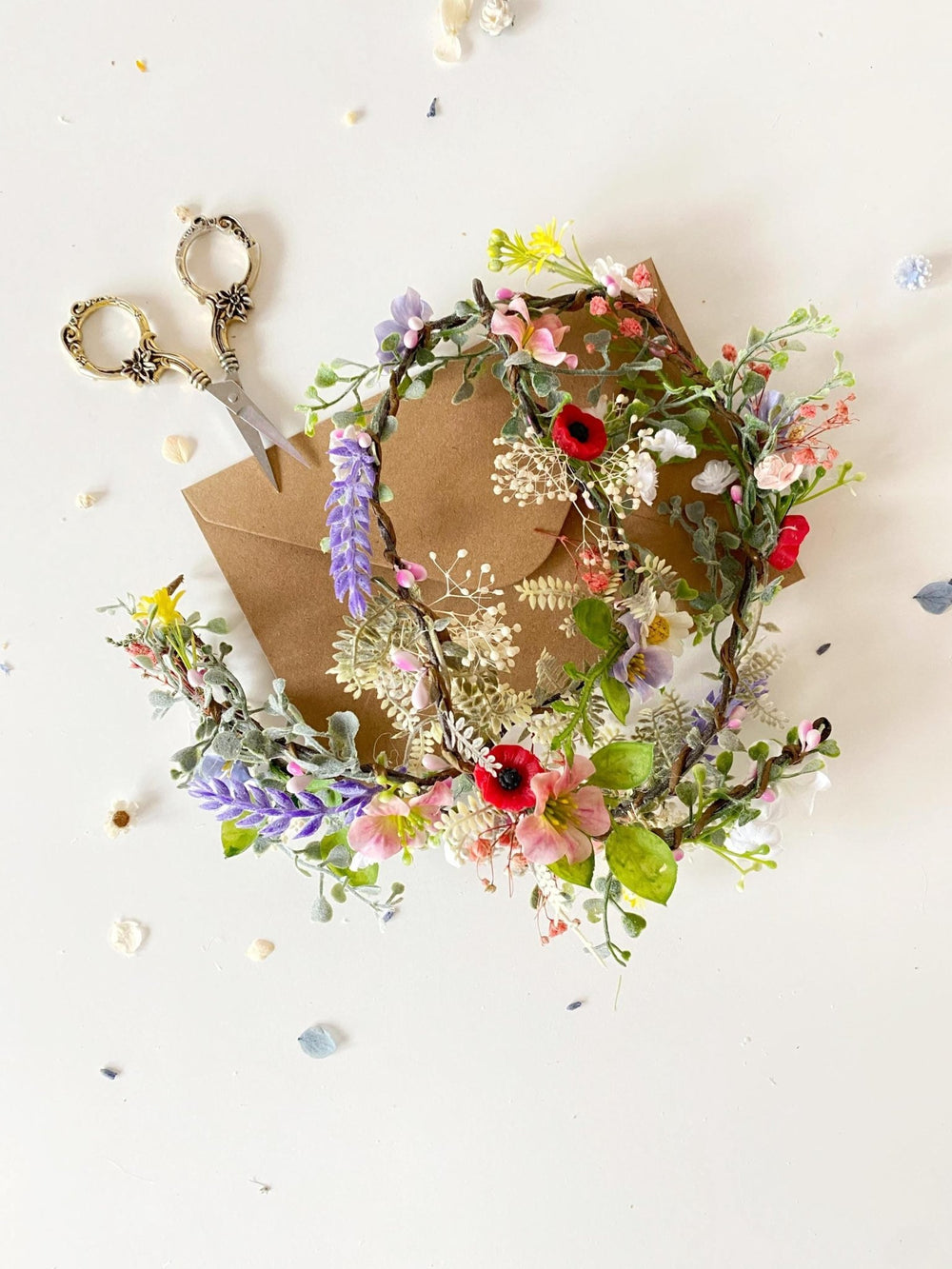 Meadow Wedding Hair Garland: Bendable Floral Hair Vine – handmade floral hair accessory by magaela