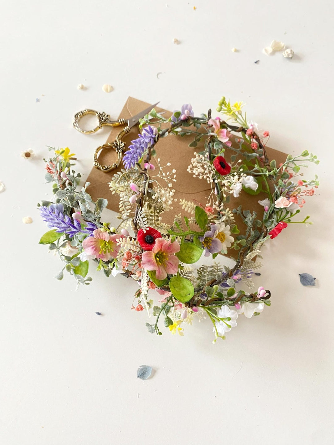 Meadow Wedding Hair Garland: Bendable Floral Hair Vine – handmade floral hair accessory by magaela