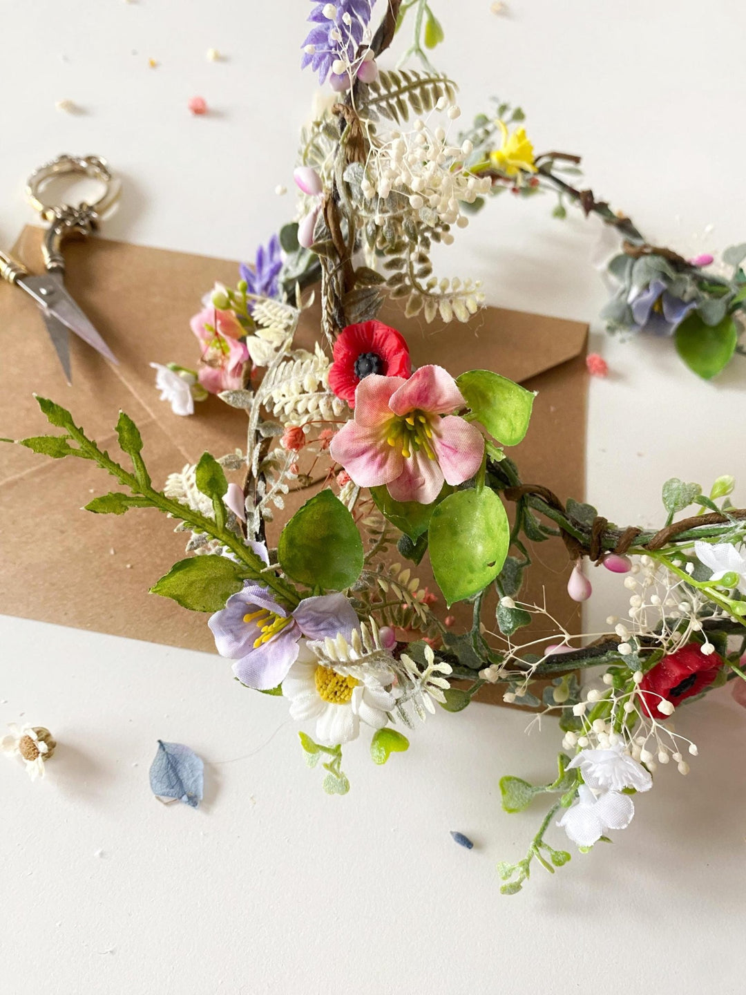 Meadow Wedding Hair Garland: Bendable Floral Hair Vine – handmade floral hair accessory by magaela