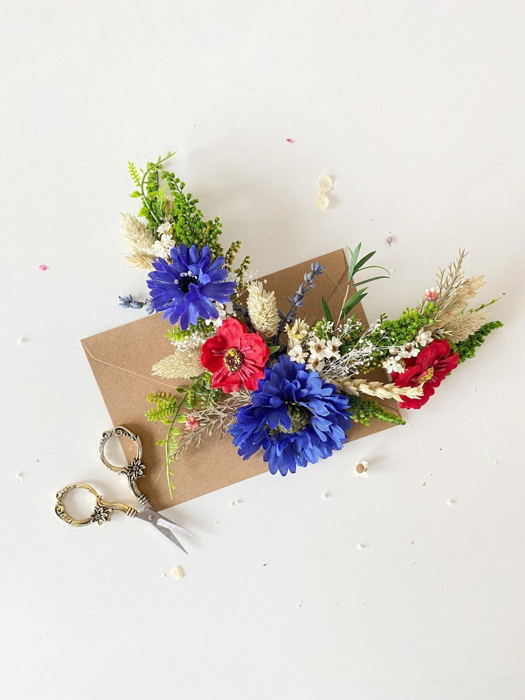 Meadow Wedding Hair Vine: Poppy and Cornflower Bridal Comb – handmade floral hair accessory by magaela