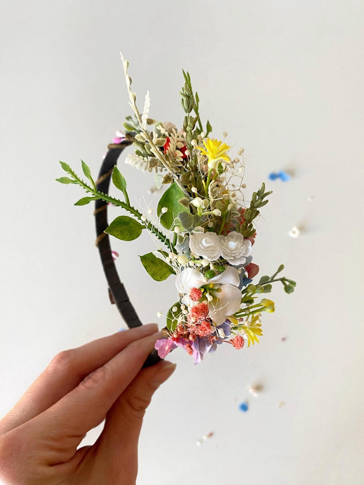 Handmade Wildflower Headband: Colorful Bridal Cottagecore Flower Crown – handmade floral hair accessory by magaela