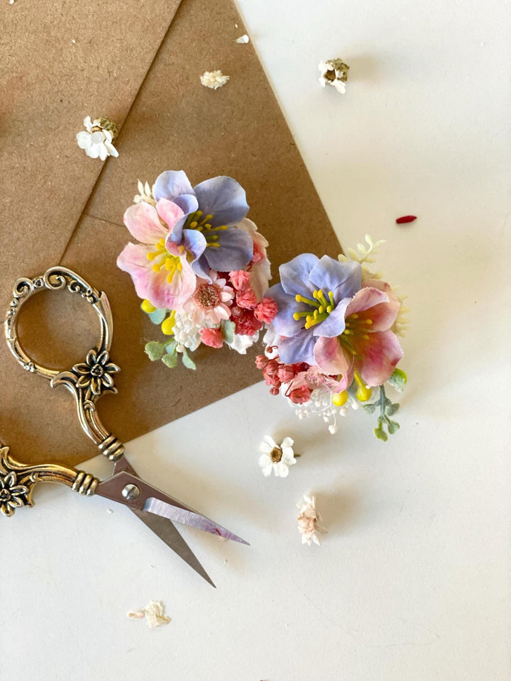 Colorful Wildflower Stud Earrings: Spring Wedding Jewelry – handmade floral hair accessory by magaela