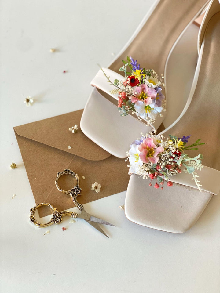 Floral Shoe Clips: Meadow Wildflower Wedding Bridal Accessories – handmade floral hair accessory by magaela