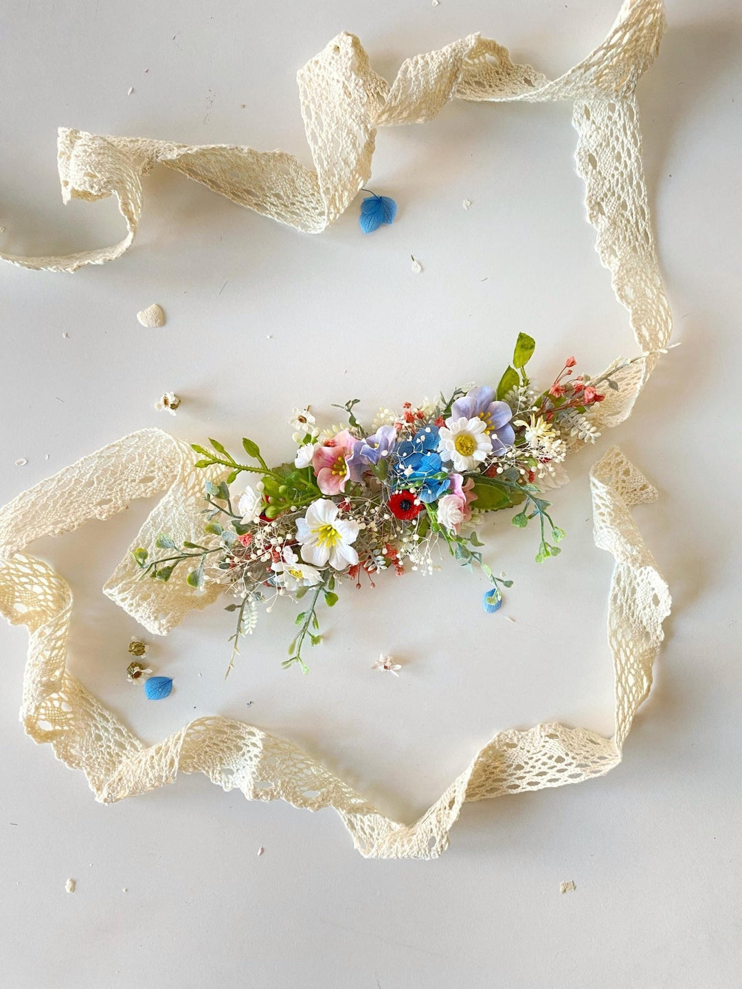 Wildflower Bridal Belt: Colorful Spring Garden Wedding Accessory – handmade floral hair accessory by magaela