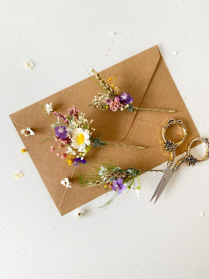 Wildflower Hair Pins: Meadow Bridal Bobby Pins, Cottagecore Wedding – handmade floral hair accessory by magaela