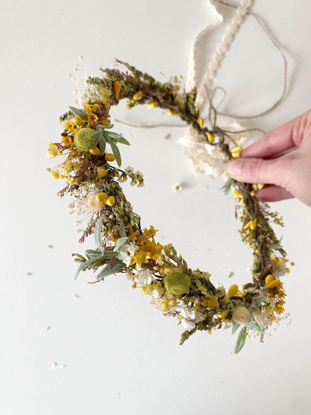 Rustic Flower Wedding Crown: Yellow Green Meadow Hair Wreath – handmade floral hair accessory by magaela