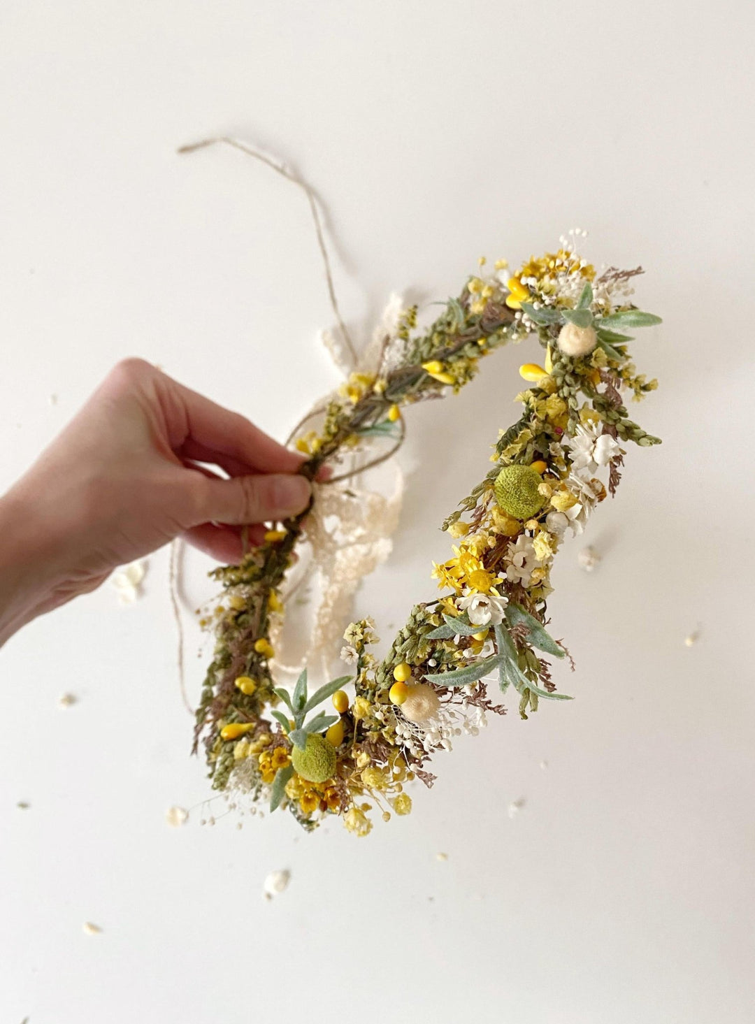 Rustic Flower Wedding Crown: Yellow Green Meadow Hair Wreath – handmade floral hair accessory by magaela