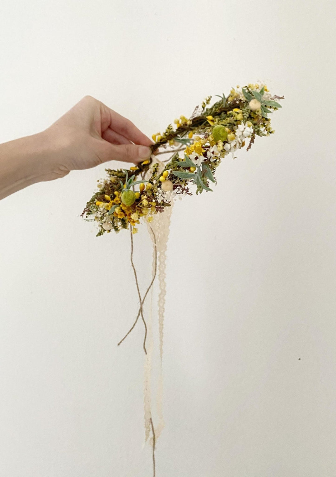 Rustic Flower Wedding Crown: Yellow Green Meadow Hair Wreath – handmade floral hair accessory by magaela