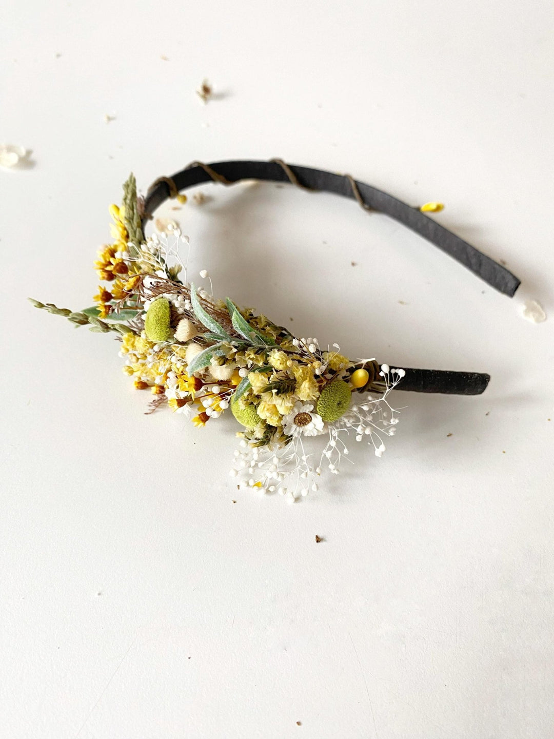 Rustic Flower Headband: Yellow & Green Wildflower Bridal Crown – handmade floral hair accessory by magaela