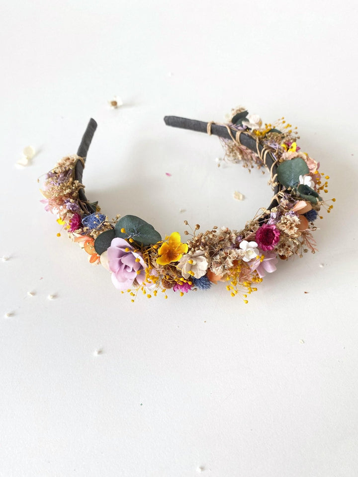 Colorful Wildflower Headband: Boho Bridal Flower Crown – handmade floral hair accessory by magaela