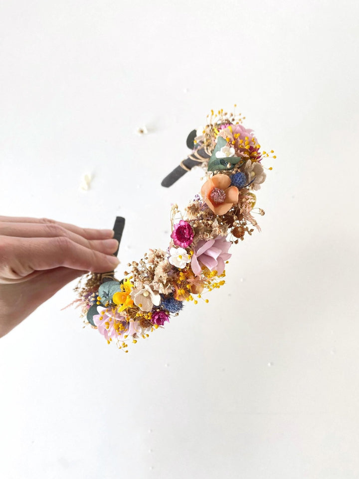 Colorful Wildflower Headband: Boho Bridal Flower Crown – handmade floral hair accessory by magaela