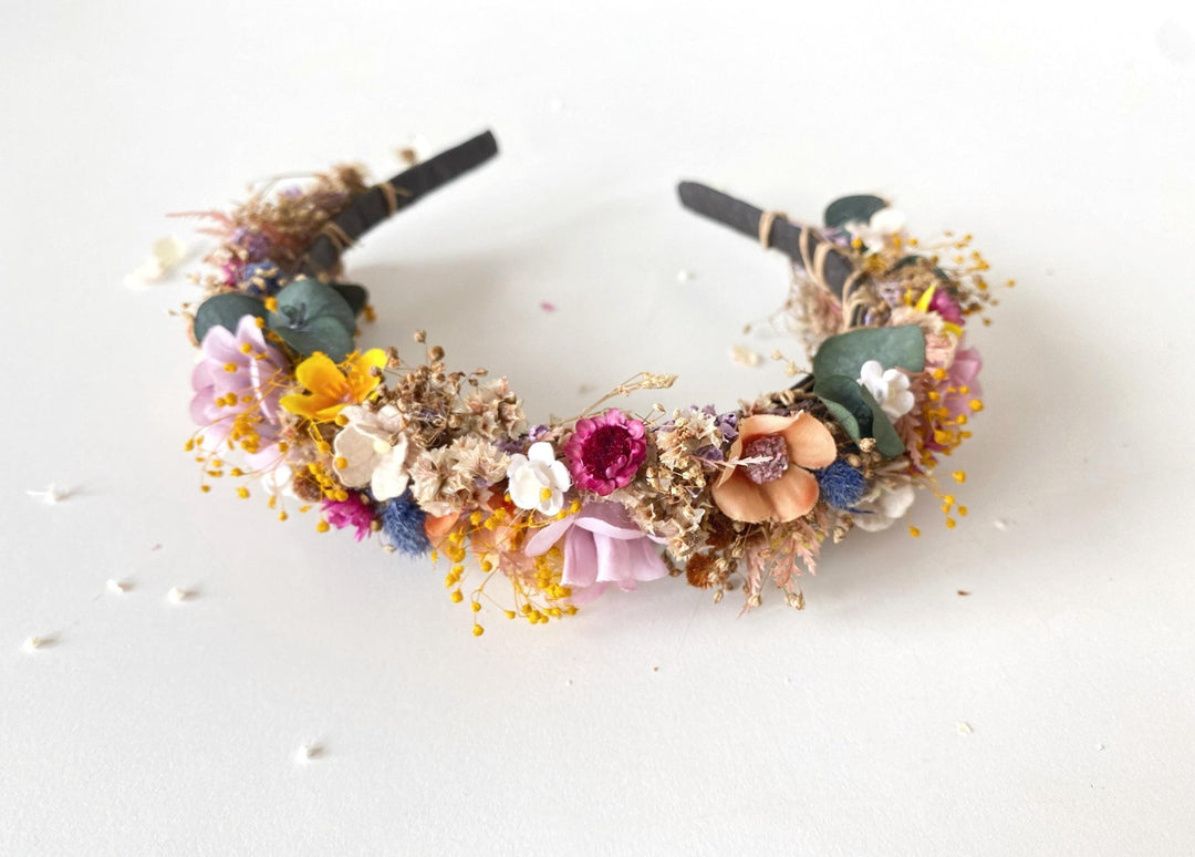 Colorful Wildflower Headband: Boho Bridal Flower Crown – handmade floral hair accessory by magaela
