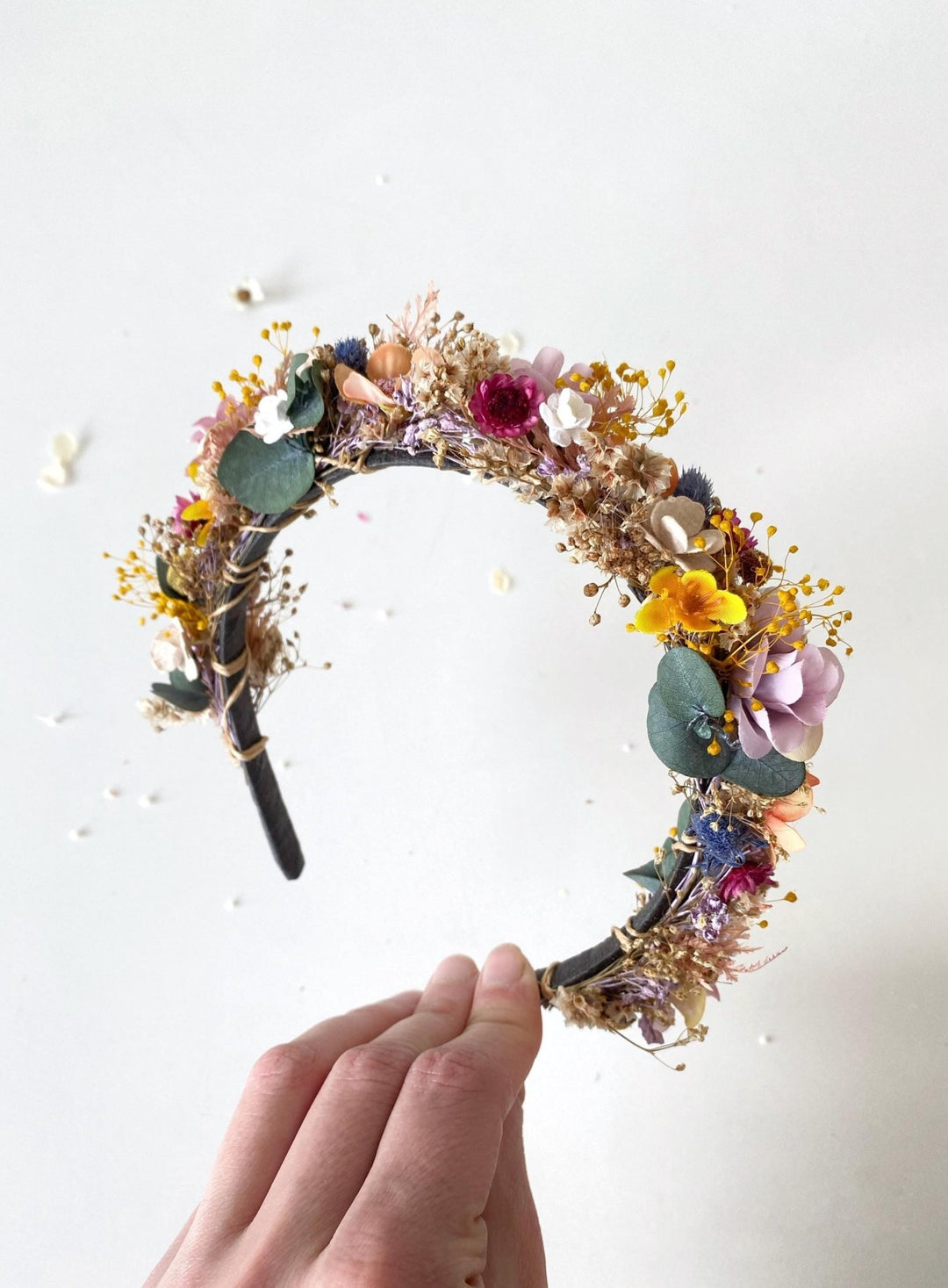 Colorful Wildflower Headband: Boho Bridal Flower Crown – handmade floral hair accessory by magaela