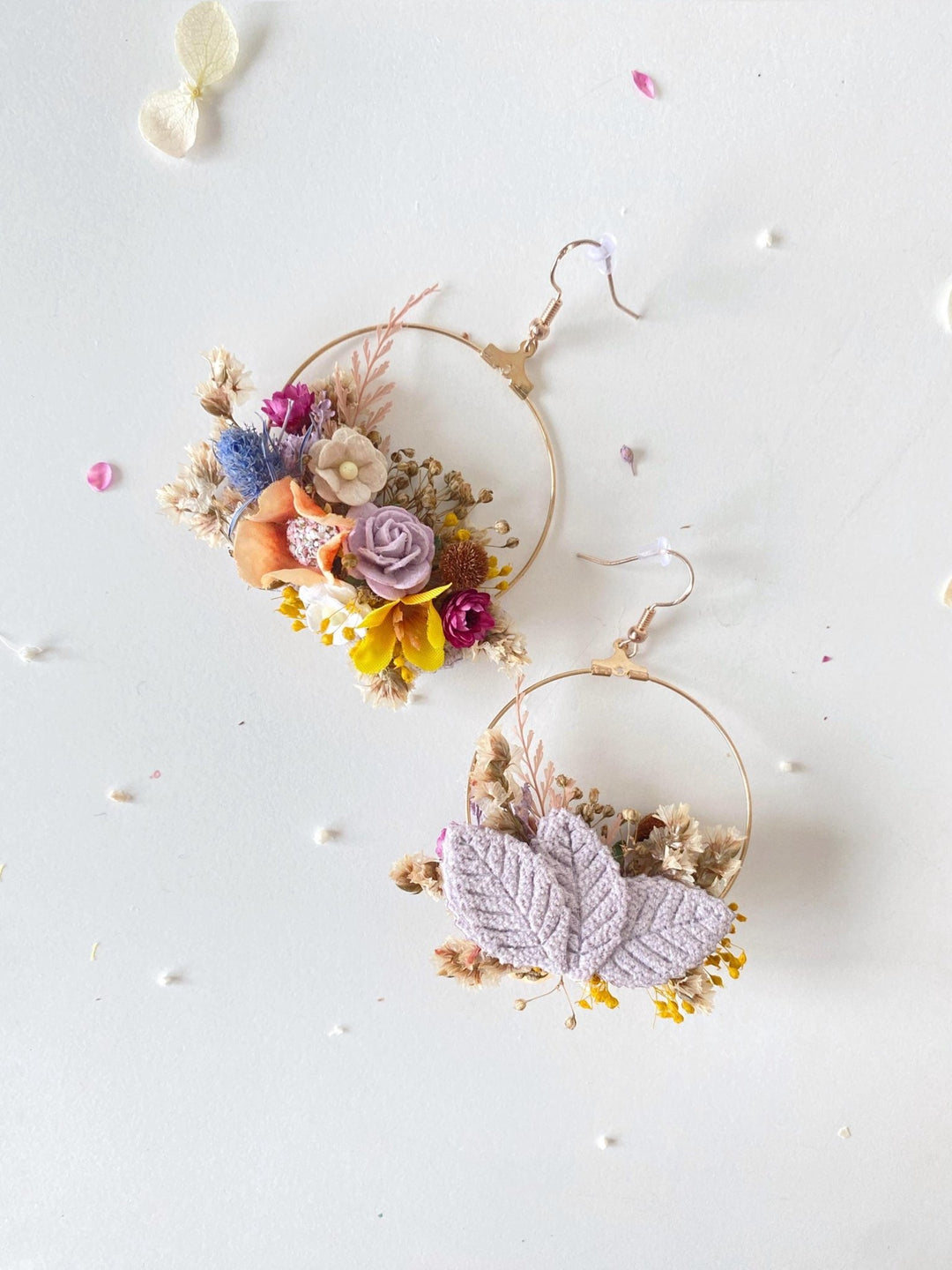 Floral Circle Earrings: Boho Wedding, Summer Garden Design – handmade floral hair accessory by magaela