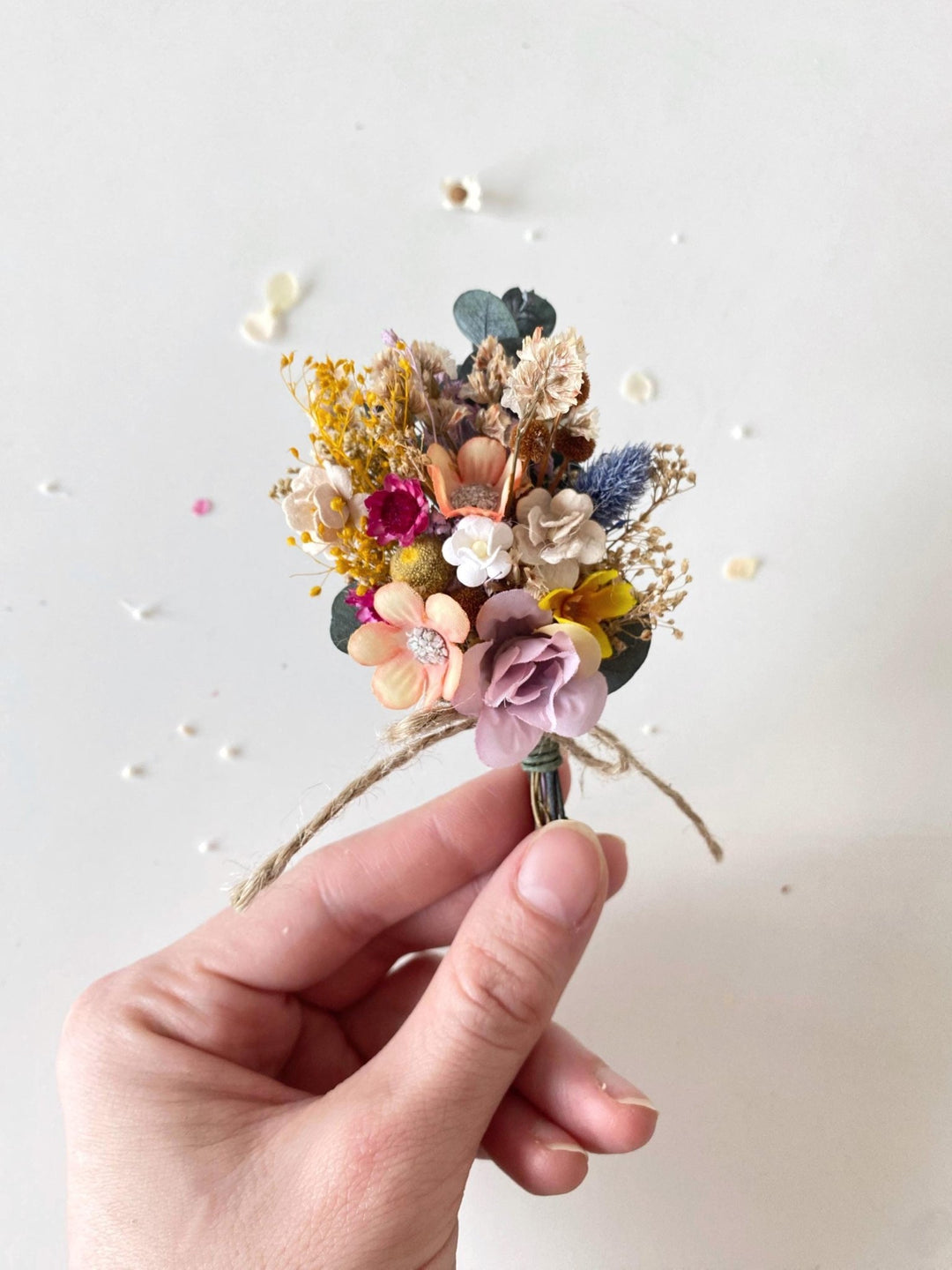 Colorful Flower Boutonniere: Boho Wedding Groom Corsage – handmade floral hair accessory by magaela