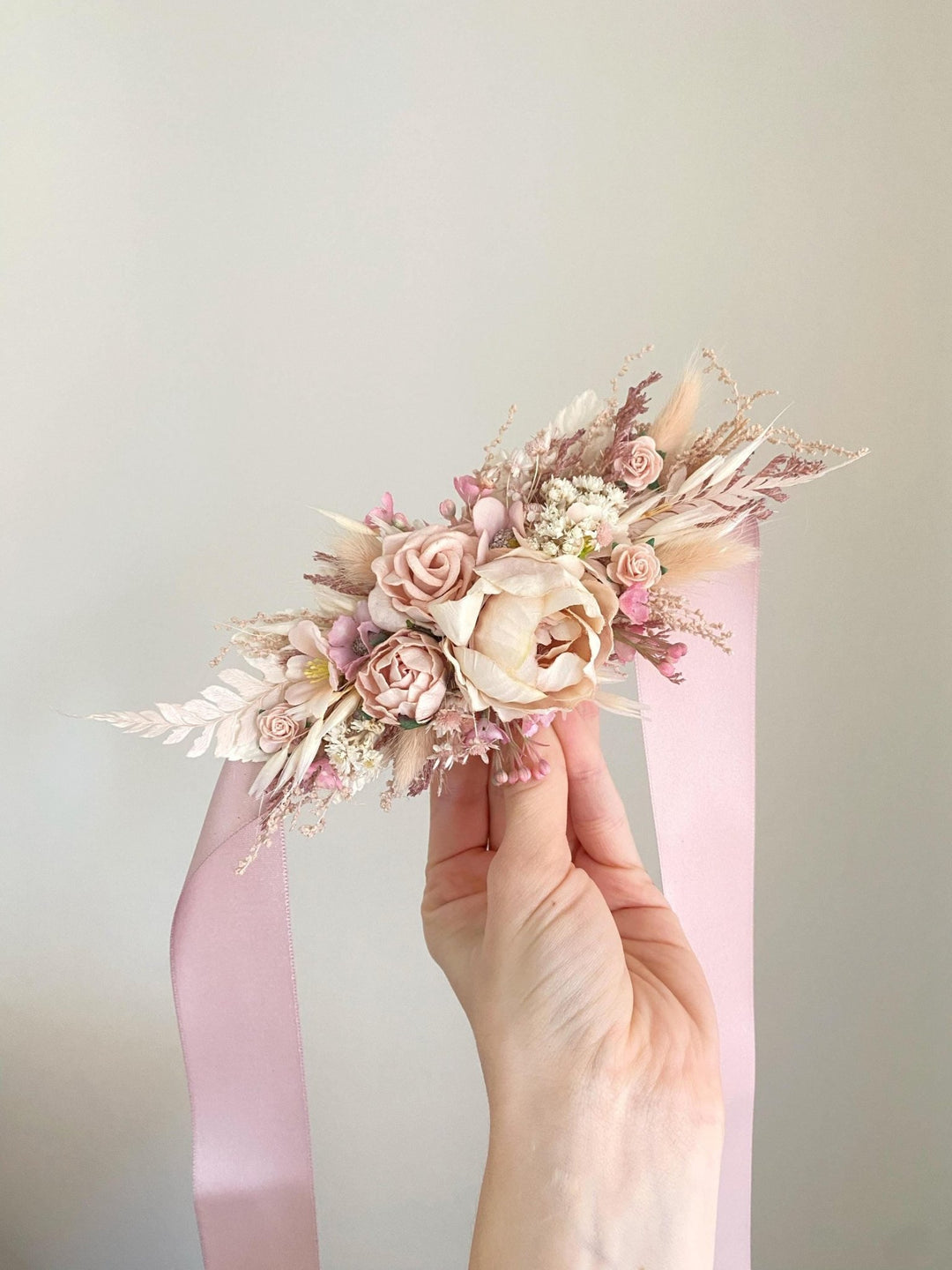Pale Pink Flower Wedding Belt: Blush Ivory Bridal Sash – handmade floral hair accessory by magaela