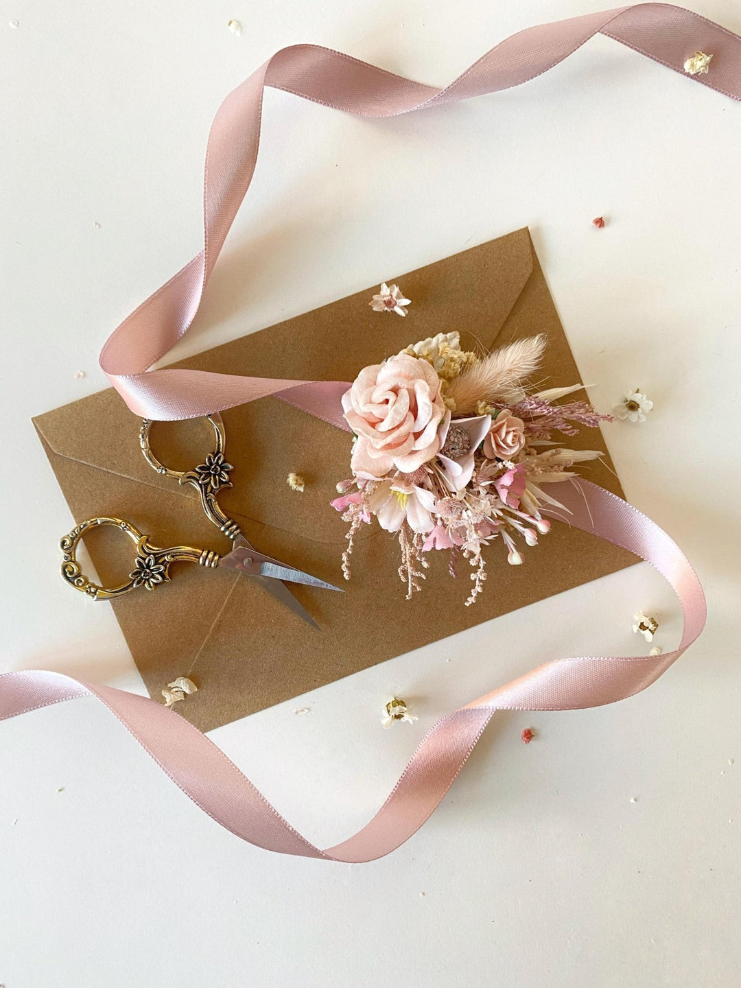 Pink Flower Wedding Corsage Bracelet: Romantic Bride Accessory – handmade floral hair accessory by magaela