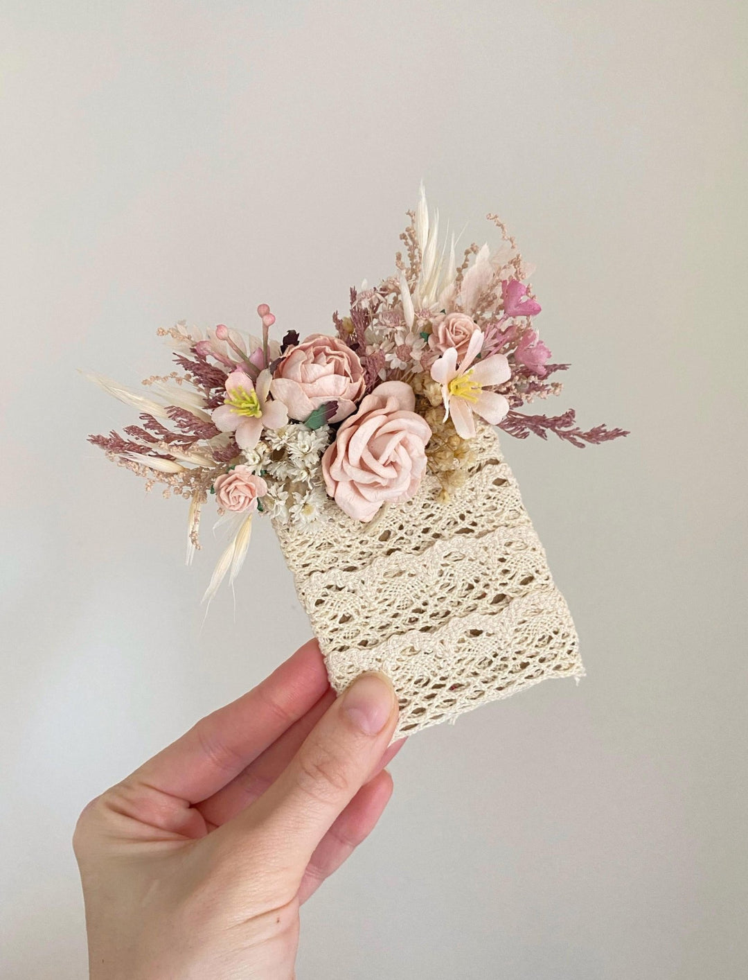 Pink Cream Flower Boutonniere: Romantic Wedding Pocket Corsage – handmade floral hair accessory by magaela