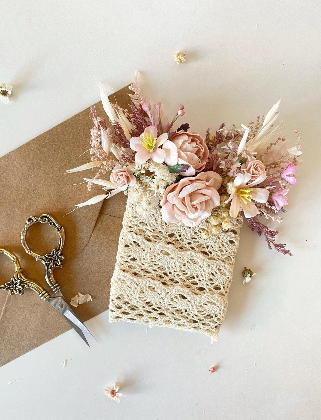 Pink Cream Flower Boutonniere: Romantic Wedding Pocket Corsage – handmade floral hair accessory by magaela