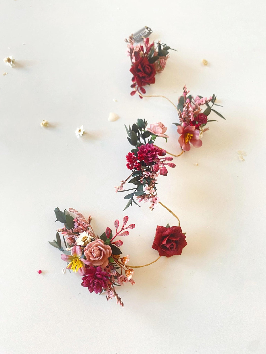 Burgundy Flower Hair Clip: Rustic Wedding Boho Hairstyle – handmade floral hair accessory by magaela