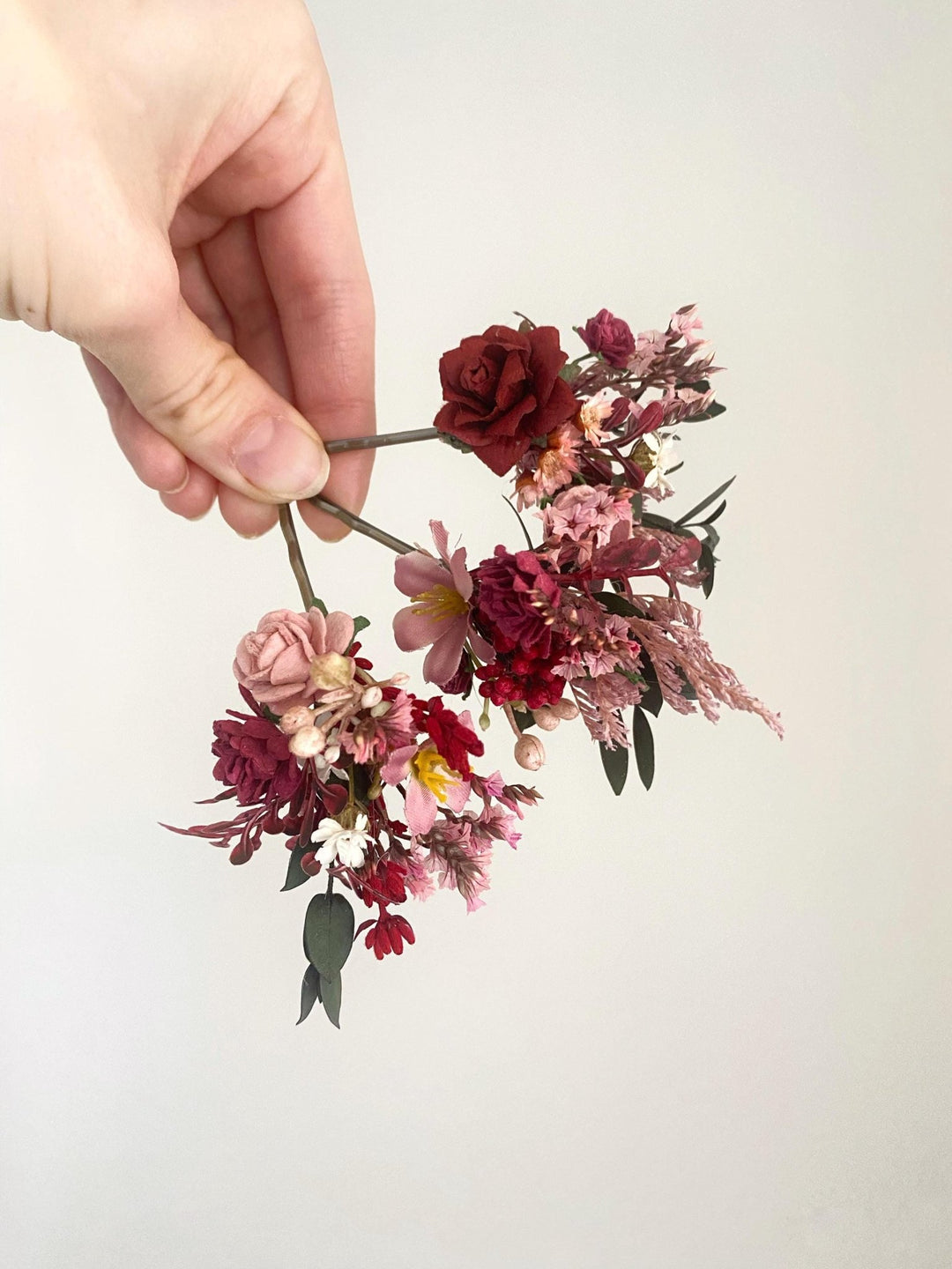 Rustic Burgundy Flower Hair Pins: Cottagecore Bridal Bobby Pins – handmade floral hair accessory by magaela