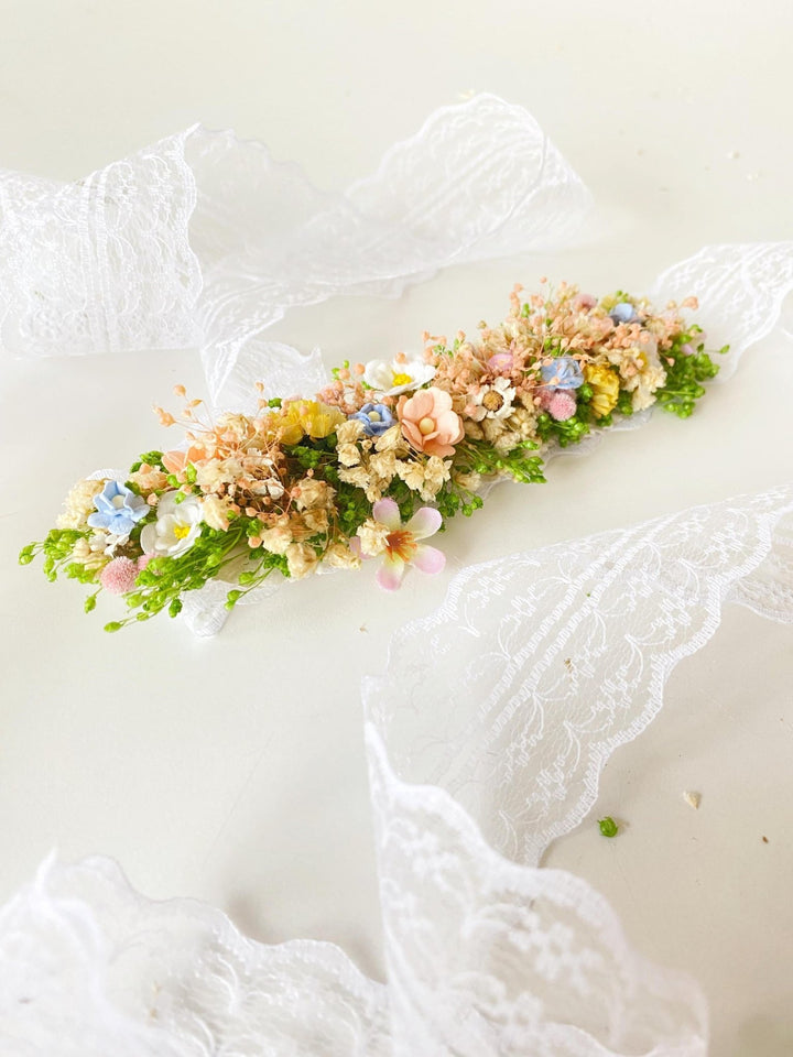 Pastel Flower Bridal Belt: Boho Meadow Wedding Dress Accessory – handmade floral hair accessory by magaela