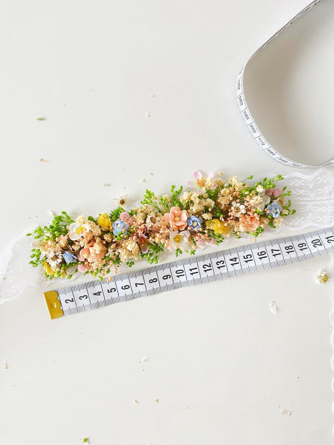 Pastel Flower Bridal Belt: Boho Meadow Wedding Dress Accessory – handmade floral hair accessory by magaela